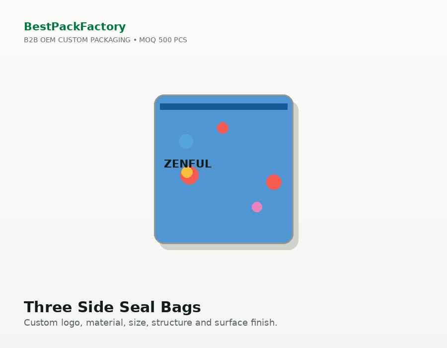 Three Side Seal Bags manufacturer MOQ 500 PCS